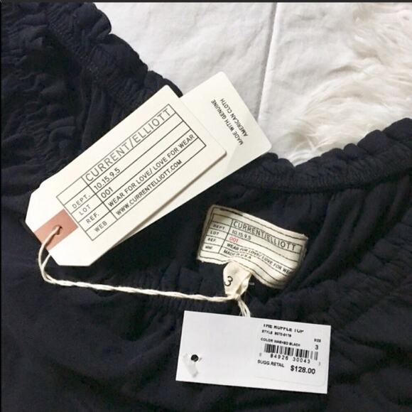 NEW REVOLVE Current/Elliott Black Ruffle Off Shoulder Top Blouse Shirt Cotton L - Picture 8 of 9